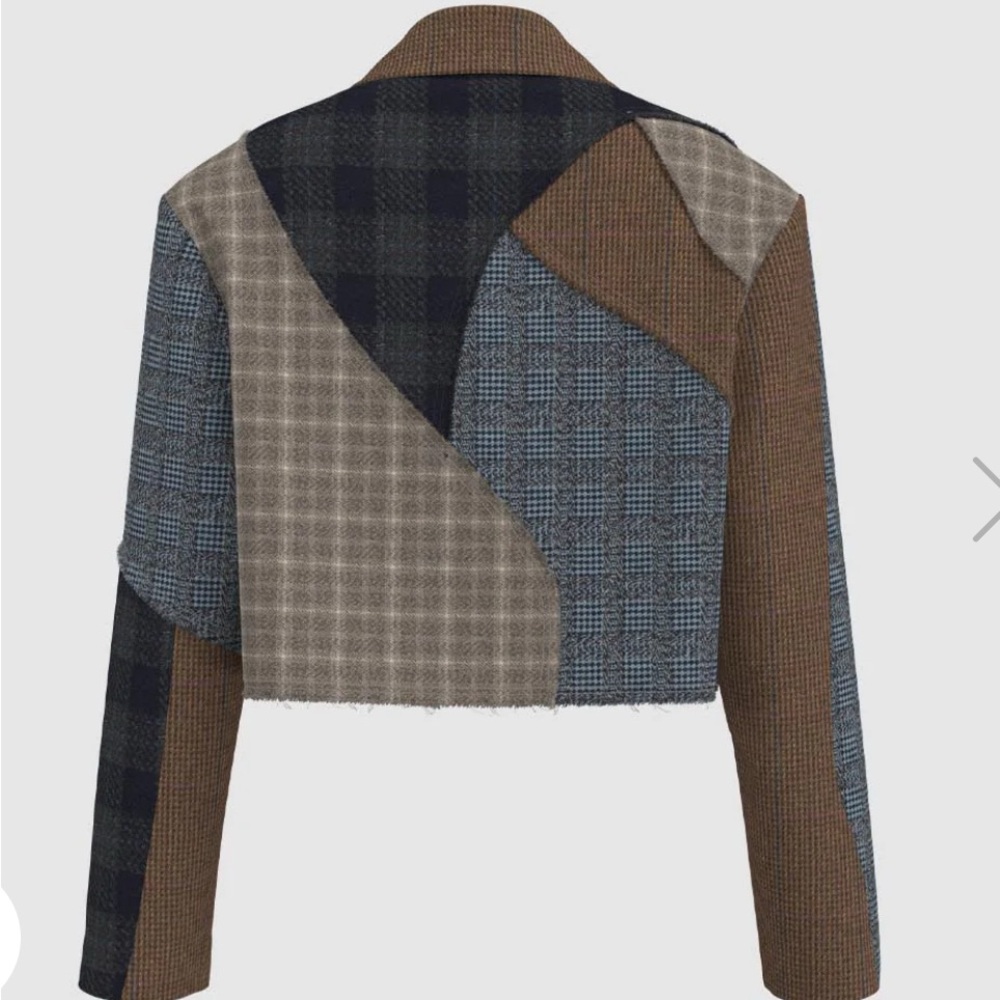 Women's Patchwork Jacket - Brown And Blue - image 2